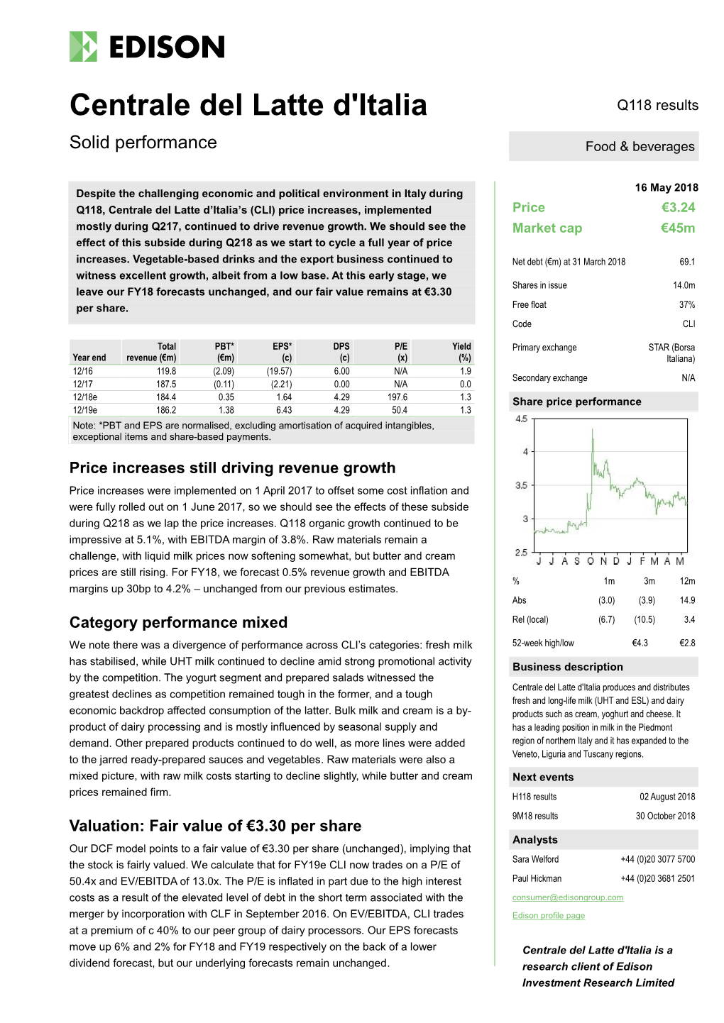 Centrale Del Latte D'italia Q118 Results