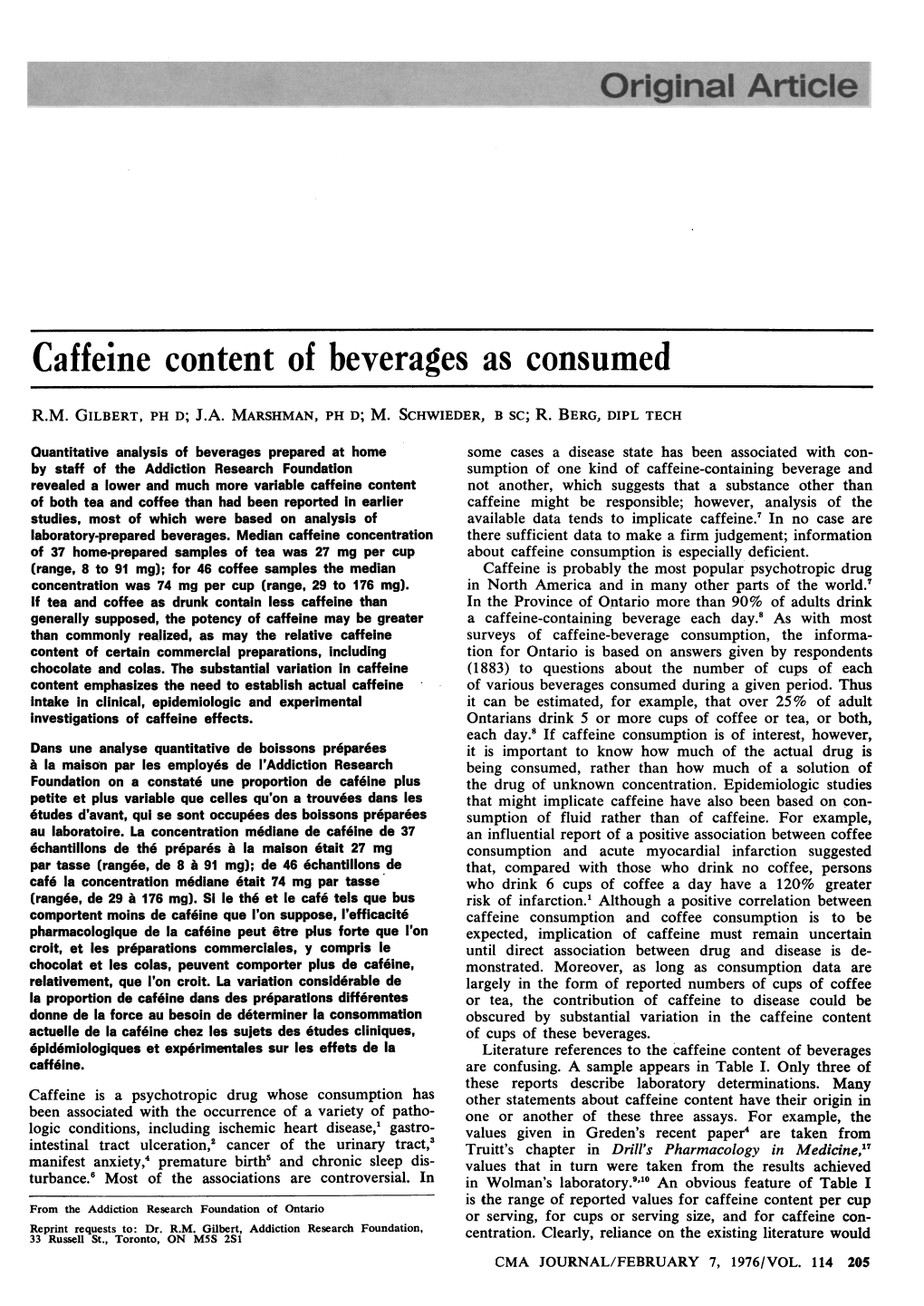 Caffeine Content of Beverages As Consumed