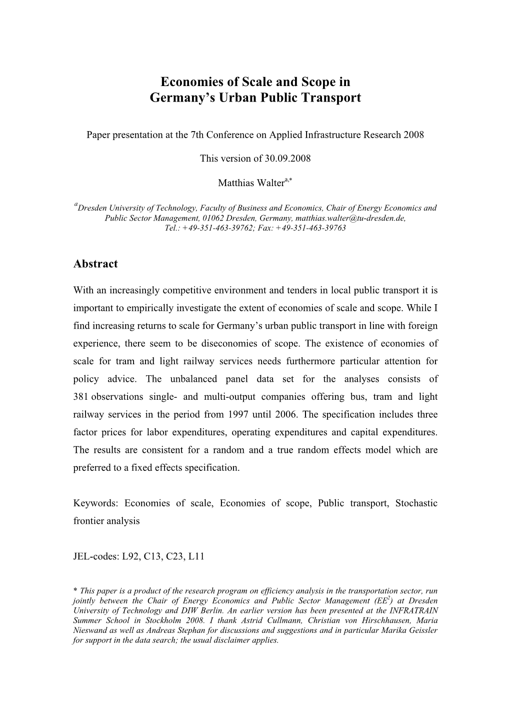 Economies of Scale and Scope in Germany's Urban Public Transport