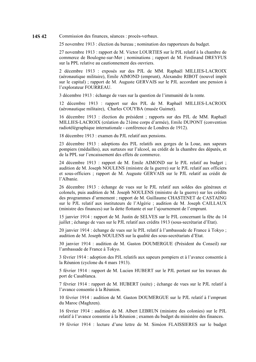 14S 42 Commission Des Finances, Séances : Procès-Verbaux