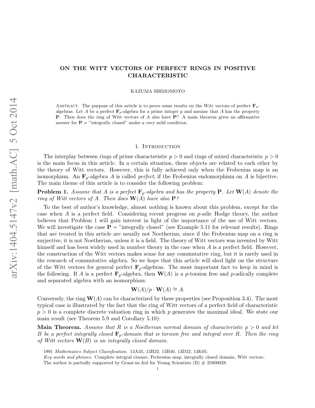 On the Witt Vectors of Perfect Rings in Positive Characteristic 3