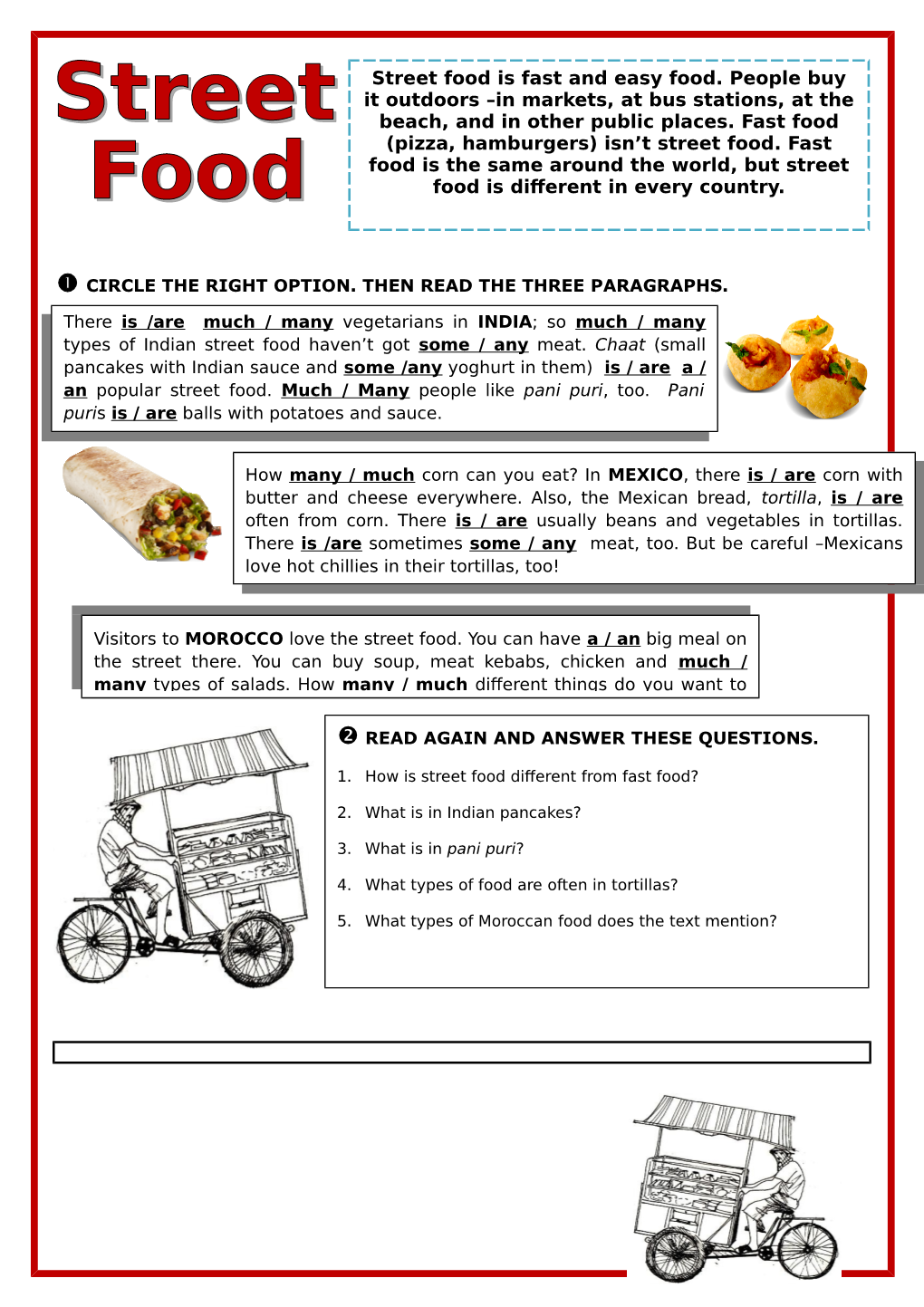 Street Food Grammar Drills Picture Description Exercises