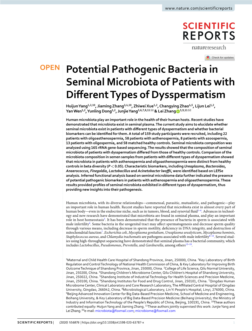 Potential Pathogenic Bacteria in Seminal Microbiota of Patients With