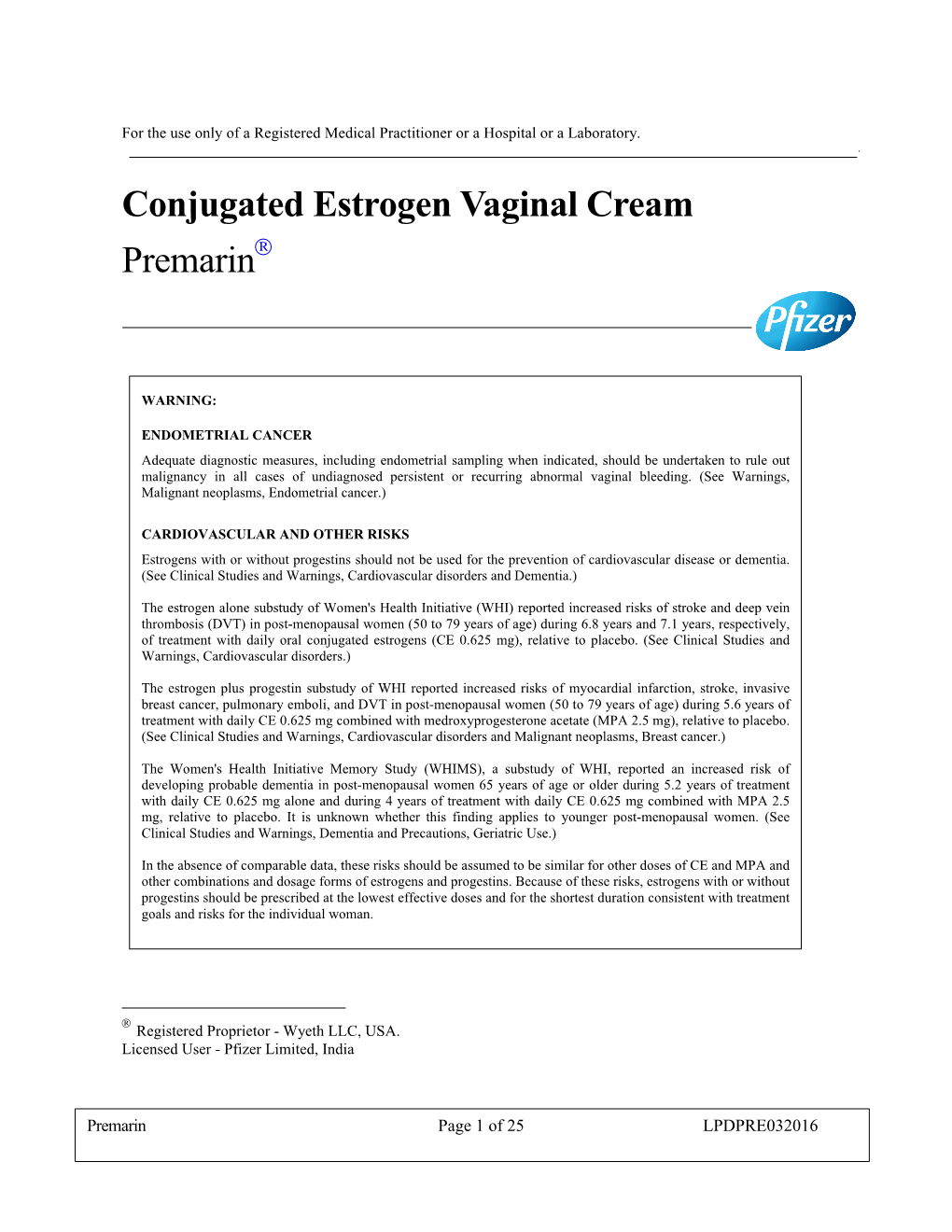 Conjugated Estrogen Vaginal Cream Premarin