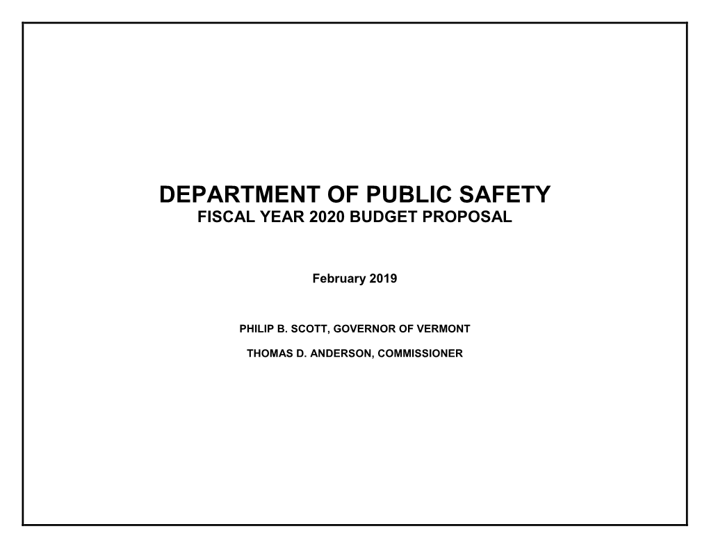 Department of Public Safety Fiscal Year 2020 Budget Proposal