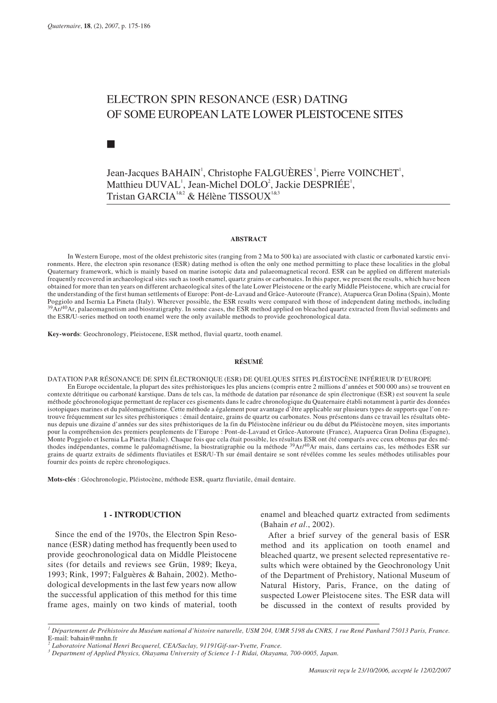Electron Spin Resonance (Esr) Dating of Some European Late Lower Pleistocene Sites ⅲ
