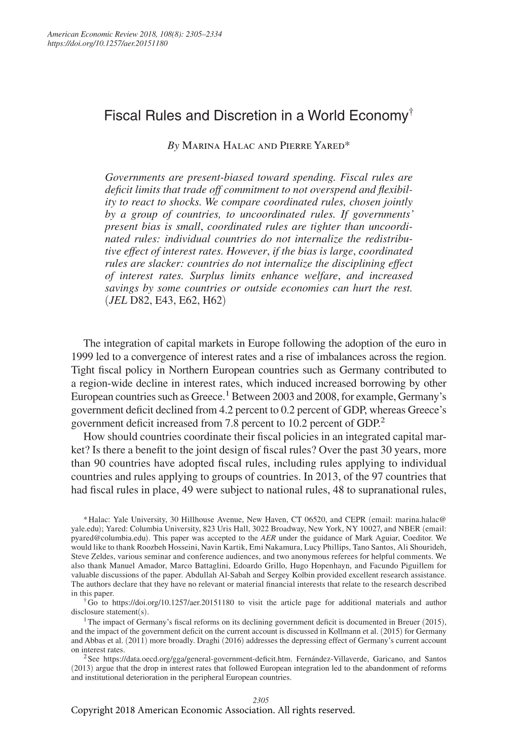 Fiscal Rules and Discretion in a World Economy†