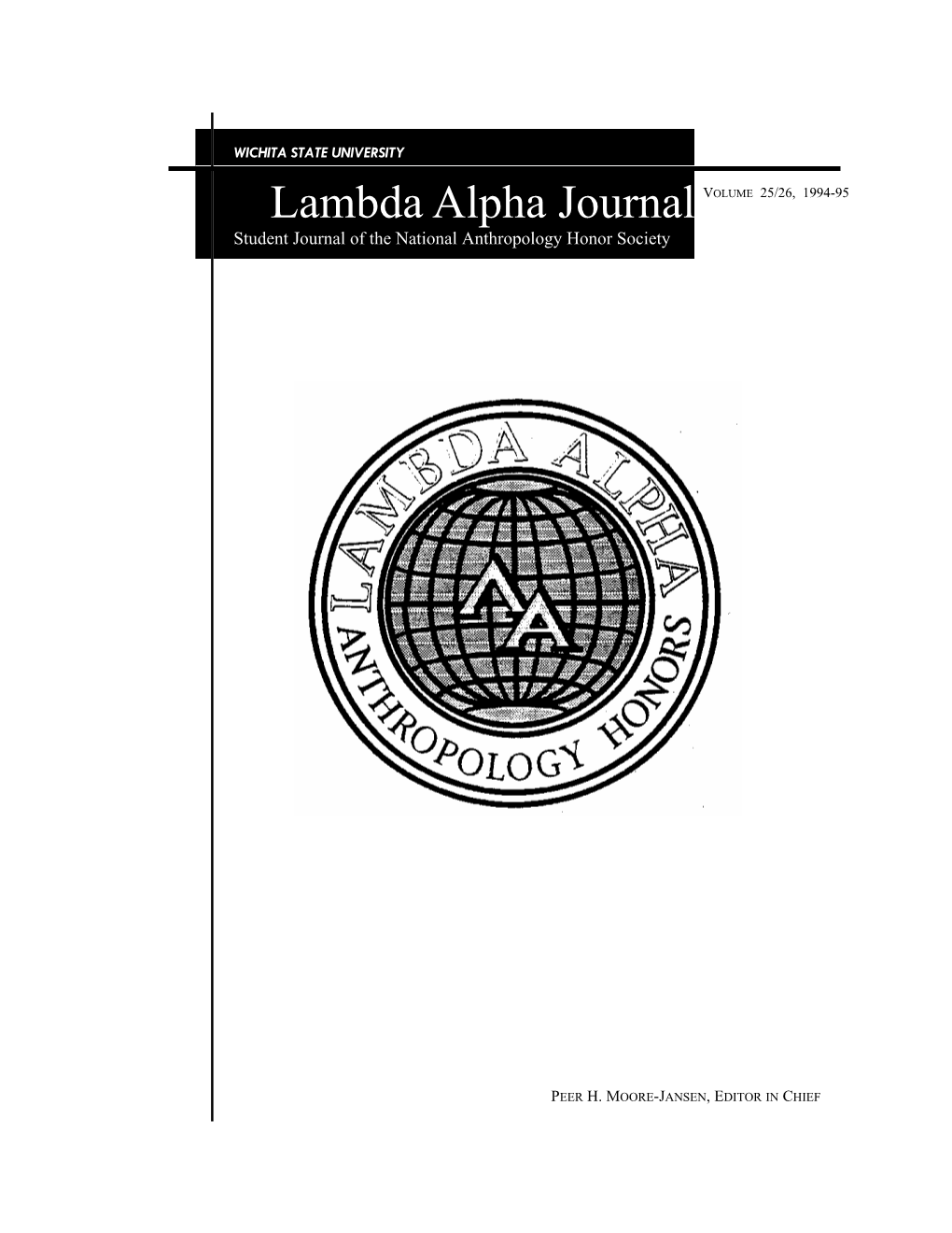 Lambda Alpha Journal Student Journal of the National Anthropology Honor Society