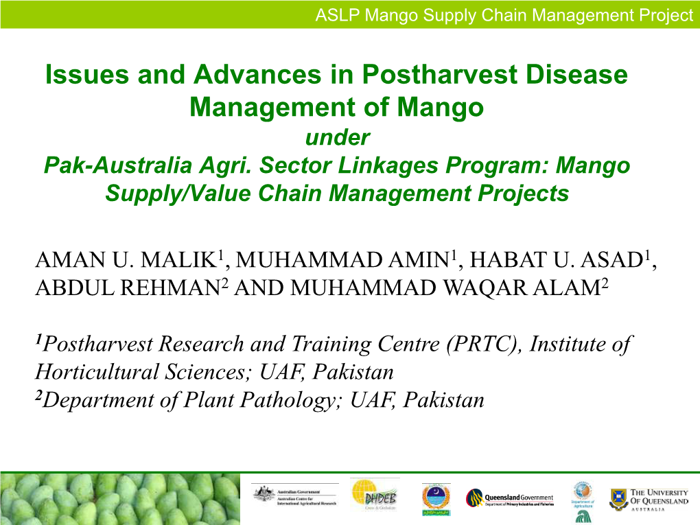 Issues and Advances in Postharvest Disease Management of Mango Under Pak-Australia Agri