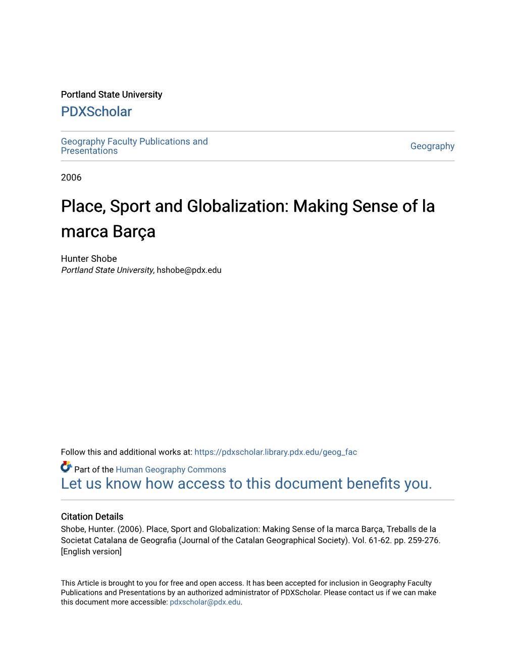 Place, Sport and Globalization: Making Sense of La Marca Barça
