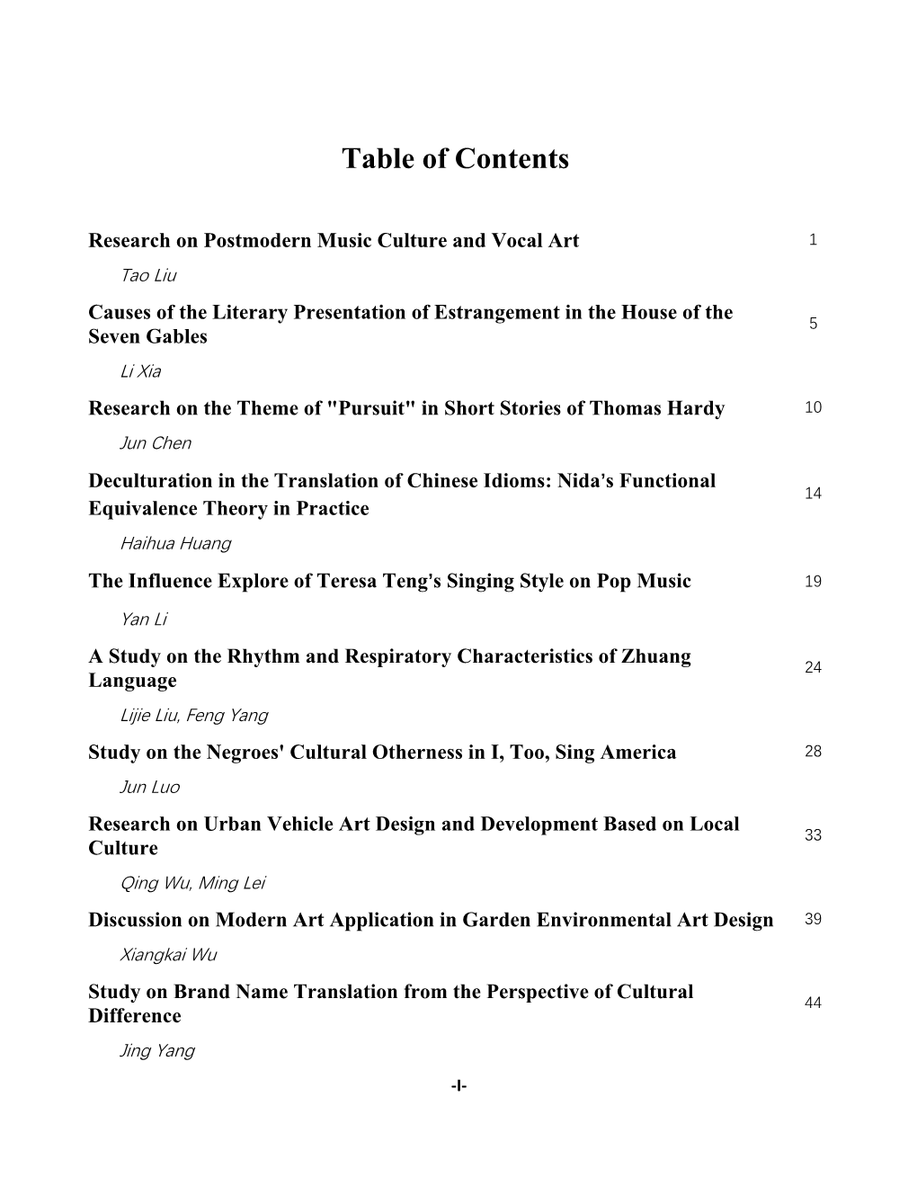 Table of Contents