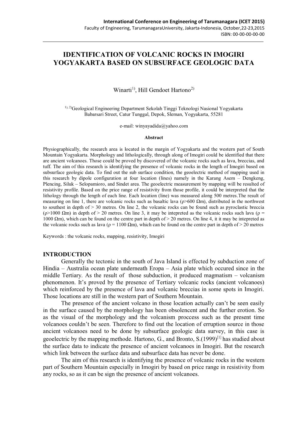 Identification of Volcanic Rocks in Imogiri Yogyakarta Based on Subsurface Geologic Data