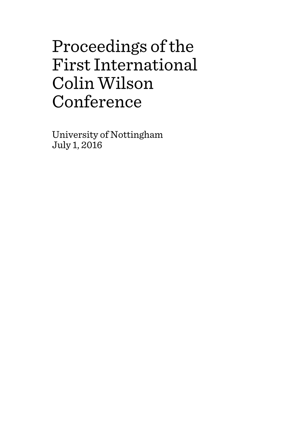 Proceedings of the First International Colin Wilson Conference