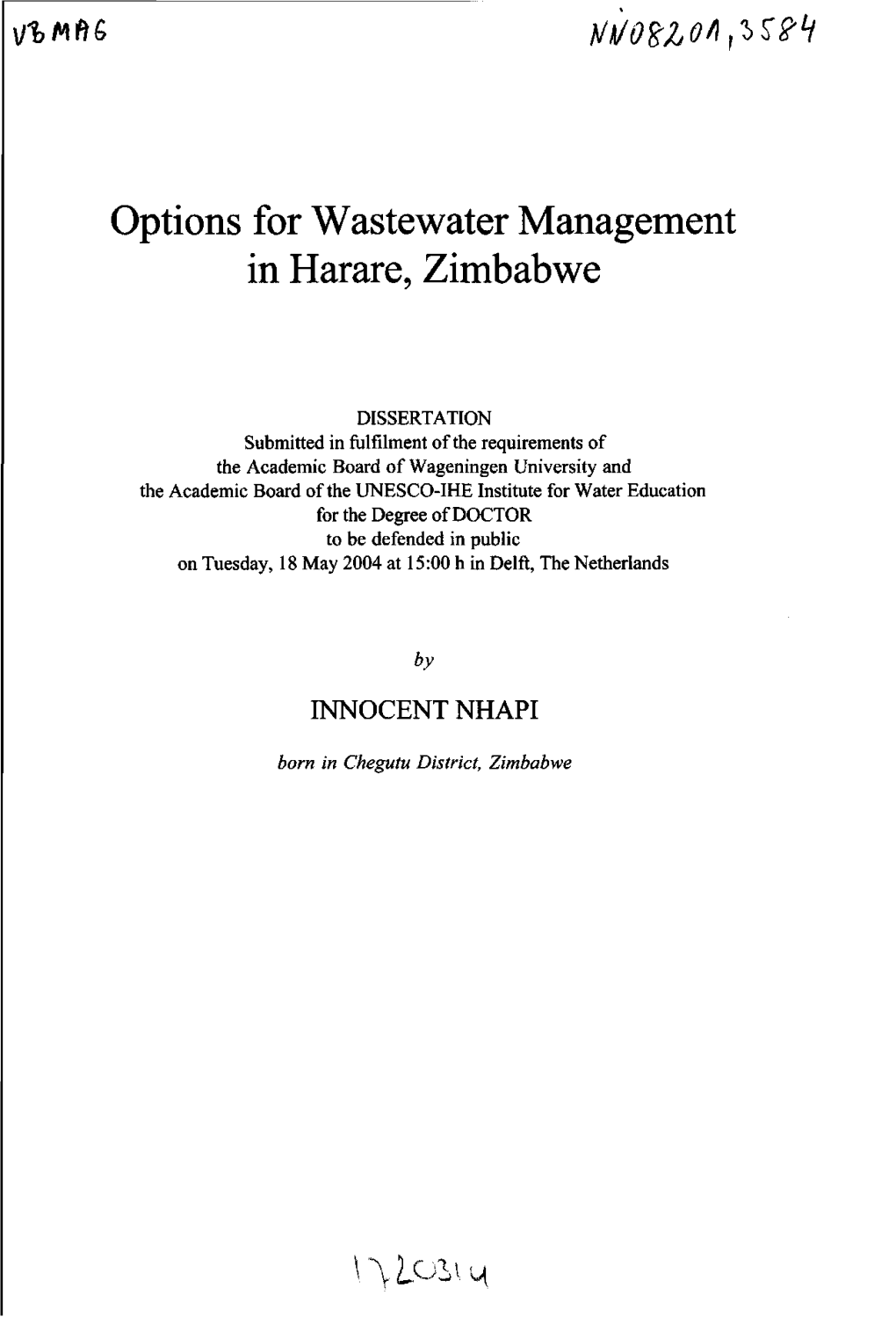 Options for Wastewater Management in Harare, Zimbabwe