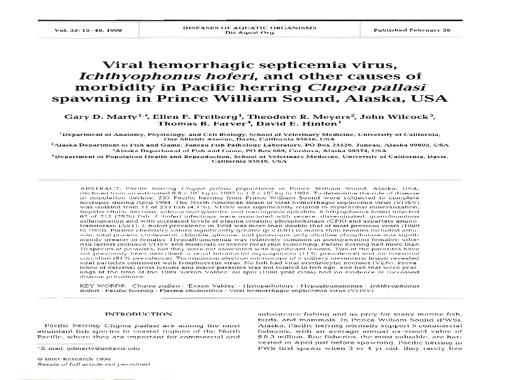 Viral Hemorrhagic Septicemia Virus, Ichthyophonus Hoferi, and Other