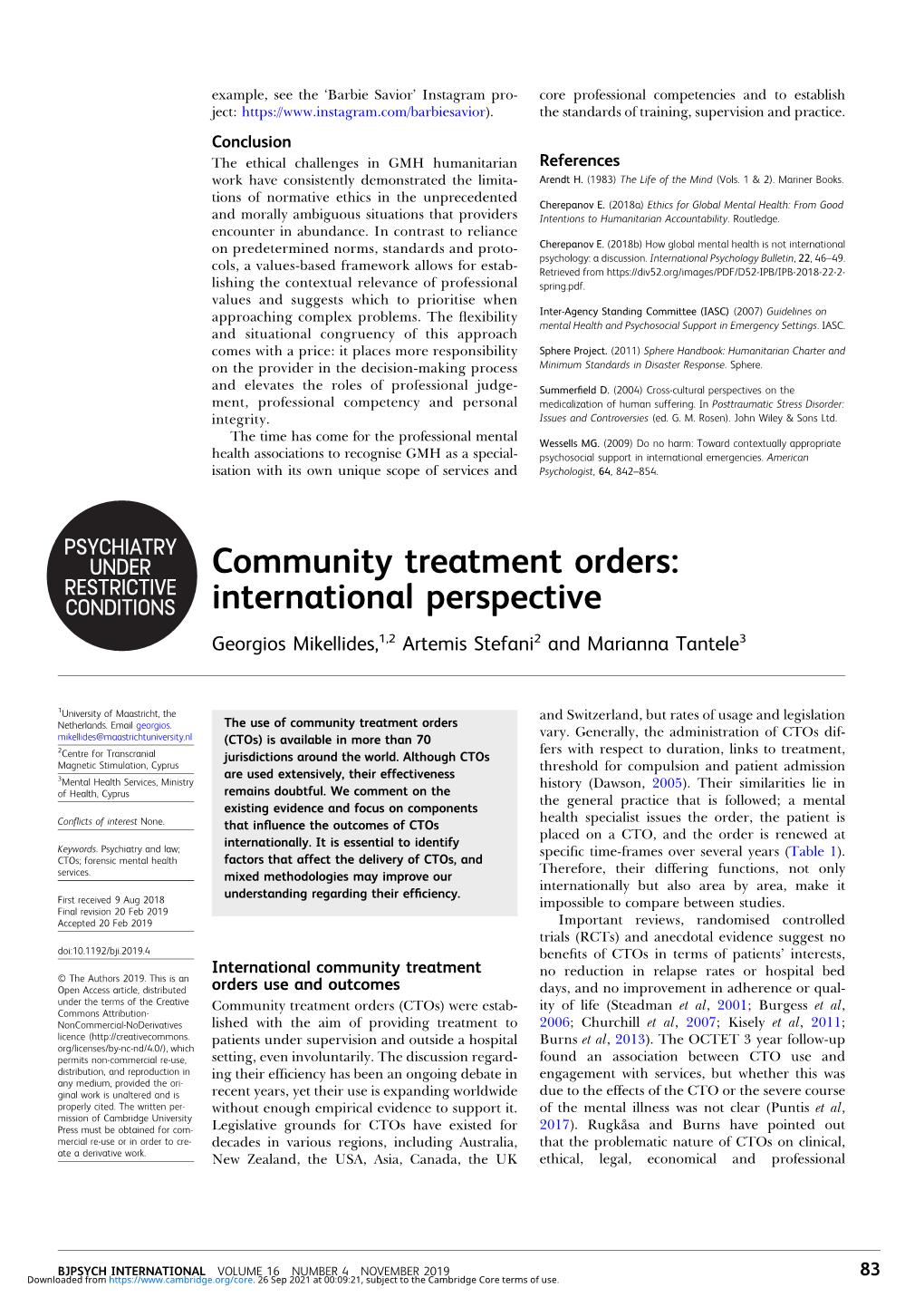 Community Treatment Orders: International Perspective