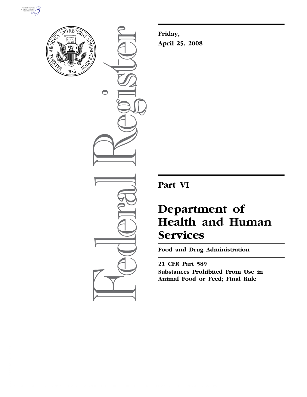 Department of Health and Human Services Food and Drug Administration