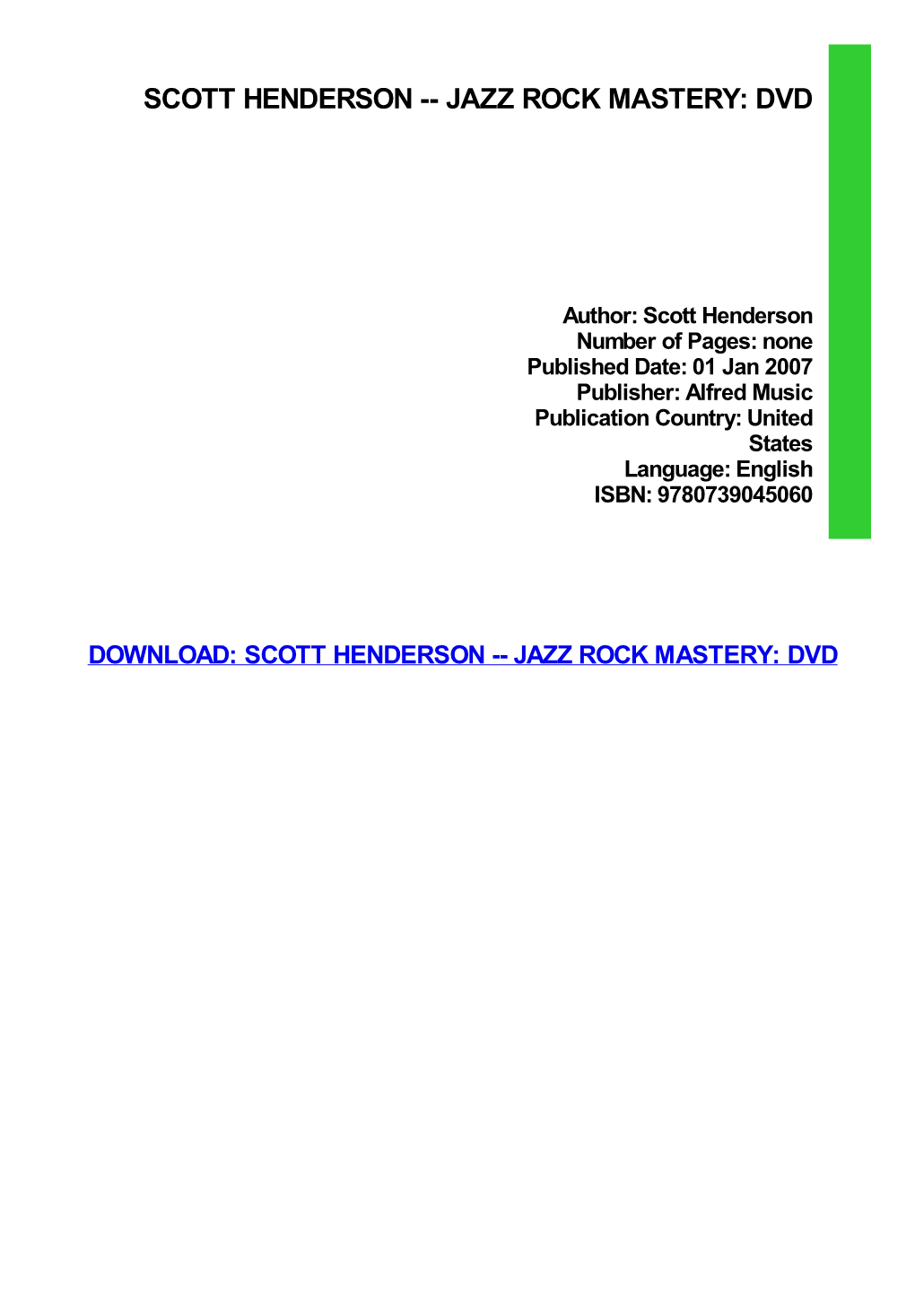 Scott Henderson -- Jazz Rock Mastery: Dvd