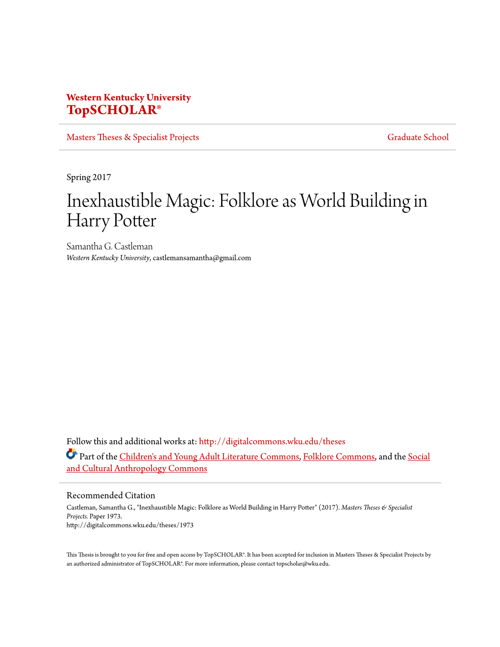 Folklore As World Building in Harry Potter Samantha G