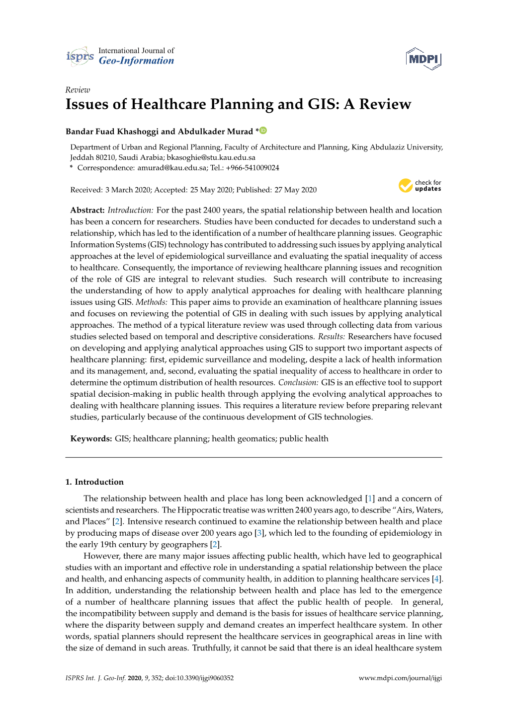 Issues of Healthcare Planning and GIS: a Review