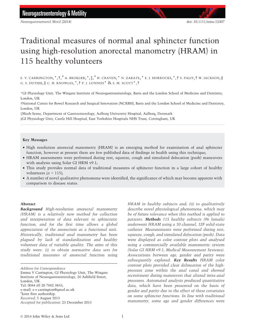 Traditional Measures of Normal Anal Sphincter Function Using High-Resolution Anorectal Manometry (HRAM) in 115 Healthy Volunteers