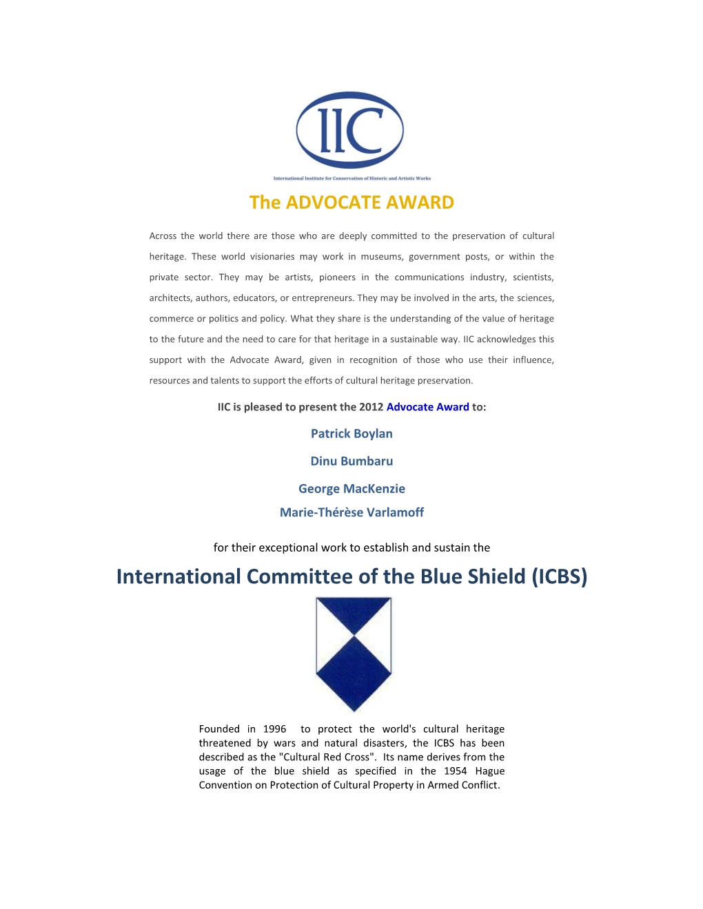 International Committee of the Blue Shield (ICBS)