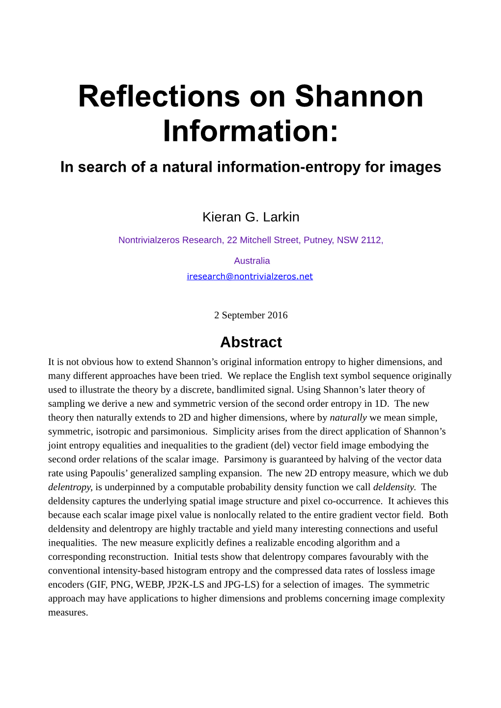 Reflections on Shannon Information: in Search of a Natural Information-Entropy for Images