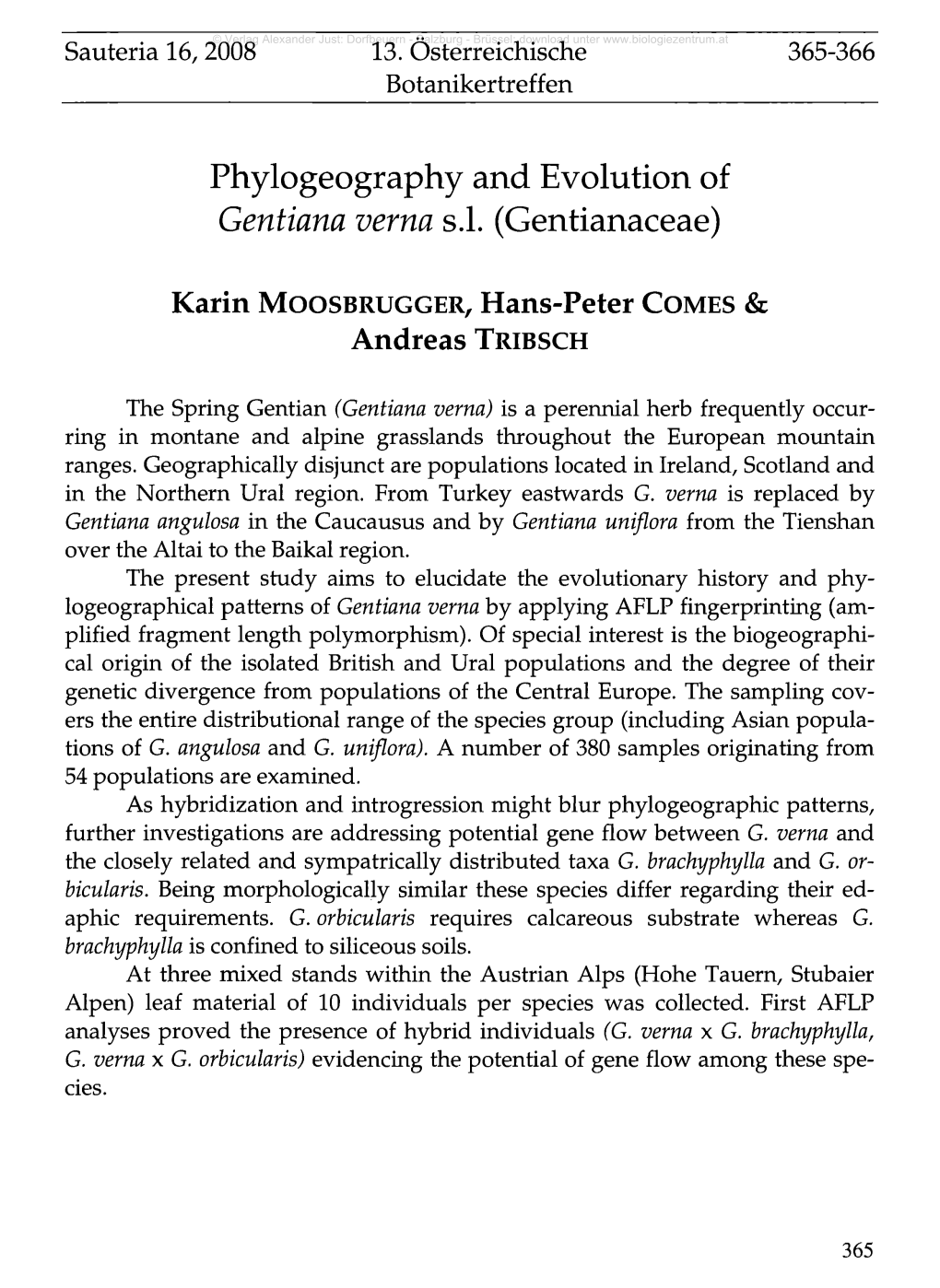 Phylogeography and Evolution of Gentiana Verna S.L. (Gentianaceae)