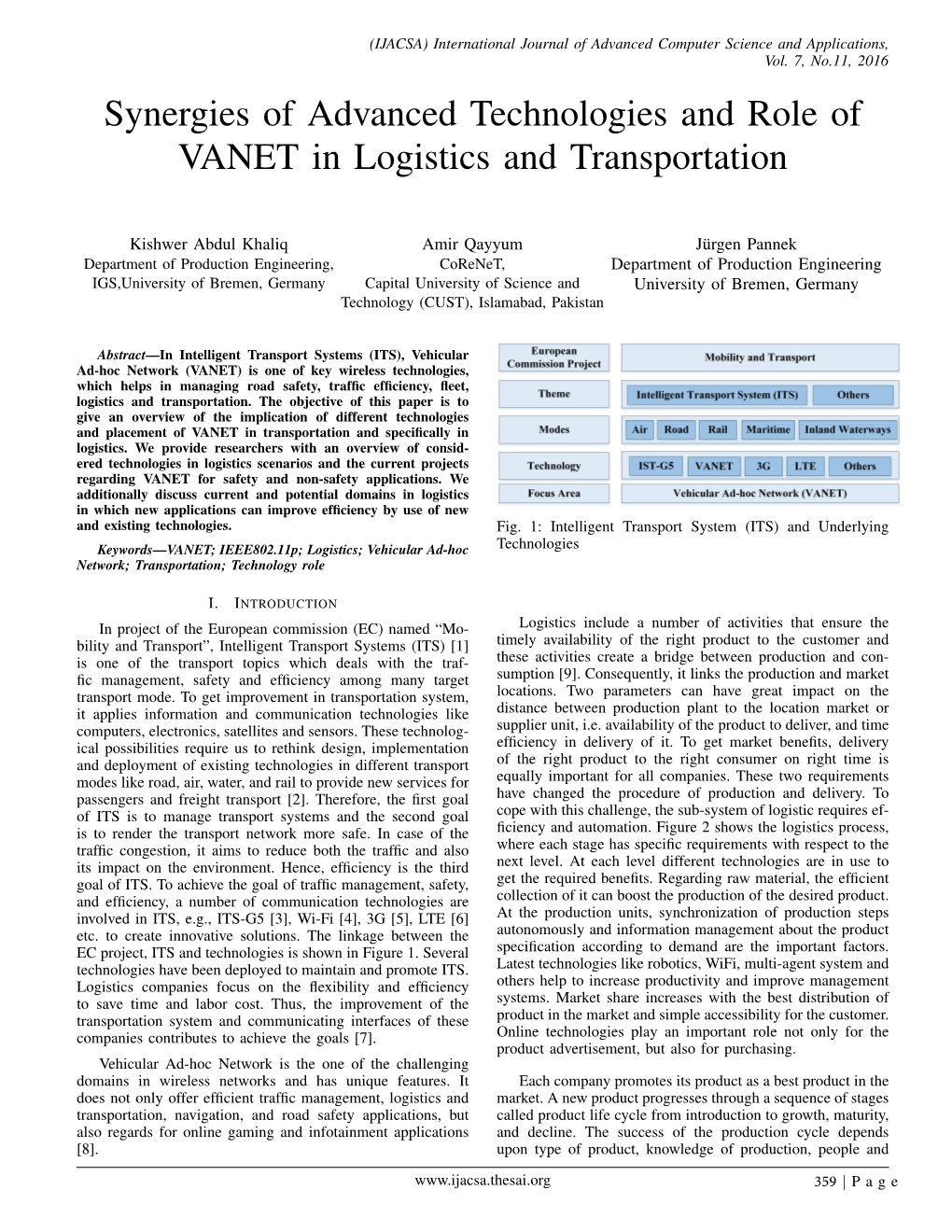 Synergies of Advanced Technologies and Role of VANET in Logistics and Transportation