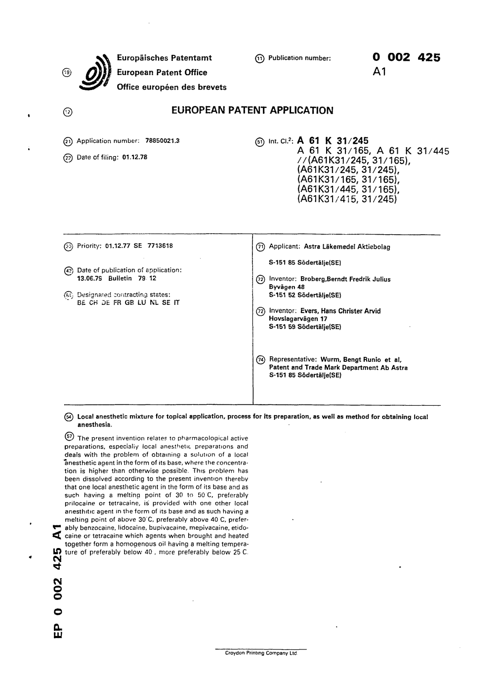 Local Anesthetic Mixture for Topical Application, Process for Its Preparation, As Well As Method for Obtaining Local Anesthesia