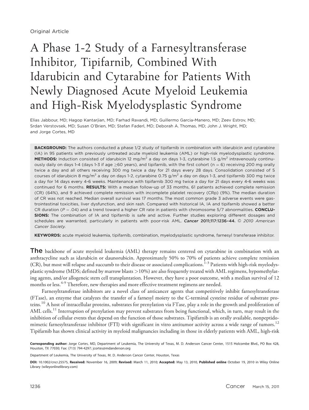 A Phase 12 Study of a Farnesyltransferase Inhibitor, Tipifarnib