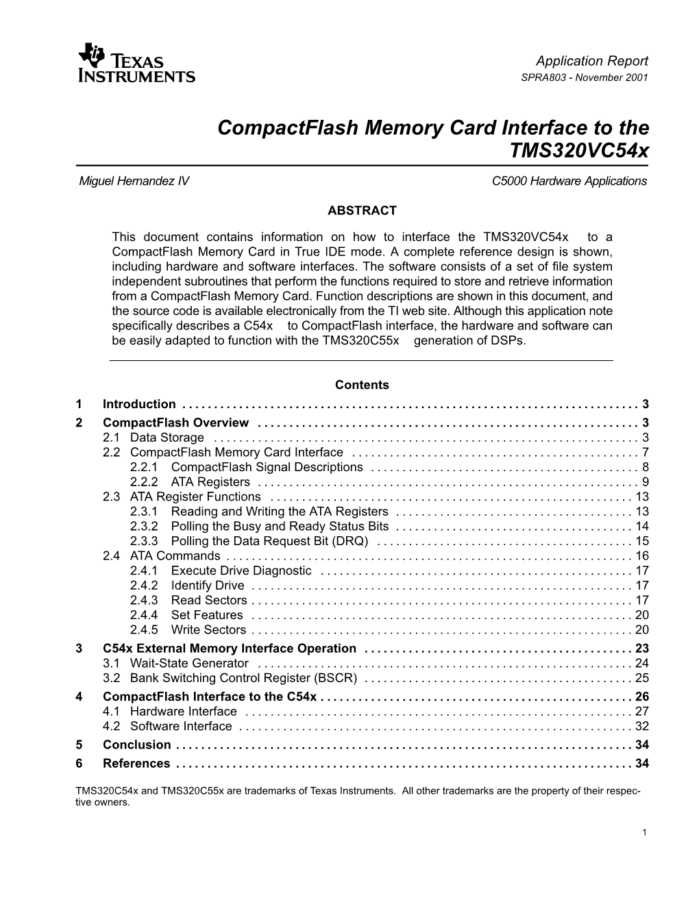 Compactflash Memory Card Interface to the Tms320vc54x