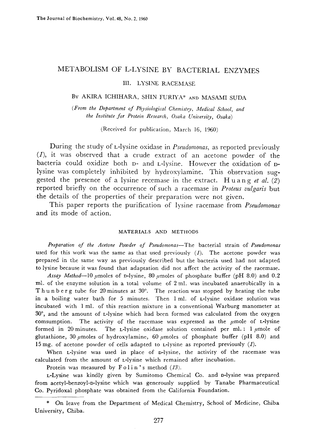 The Journal of Biochemistry, Vol. 48, No. 2, 1960 METABOLISM of L