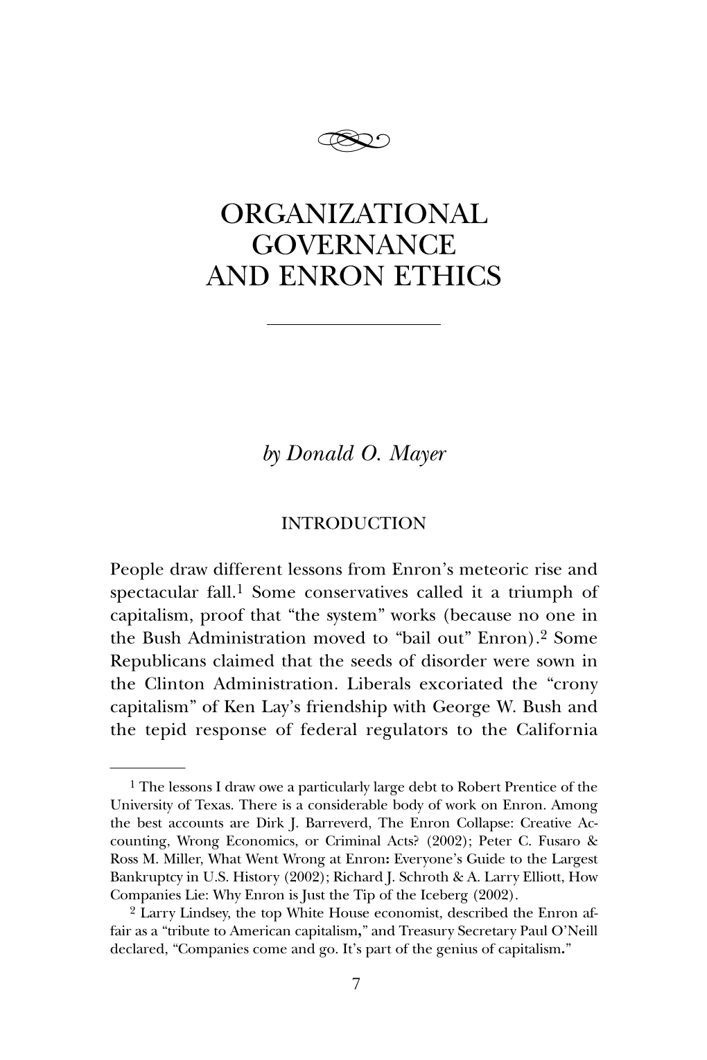 Organizational Governance and Enron Ethics