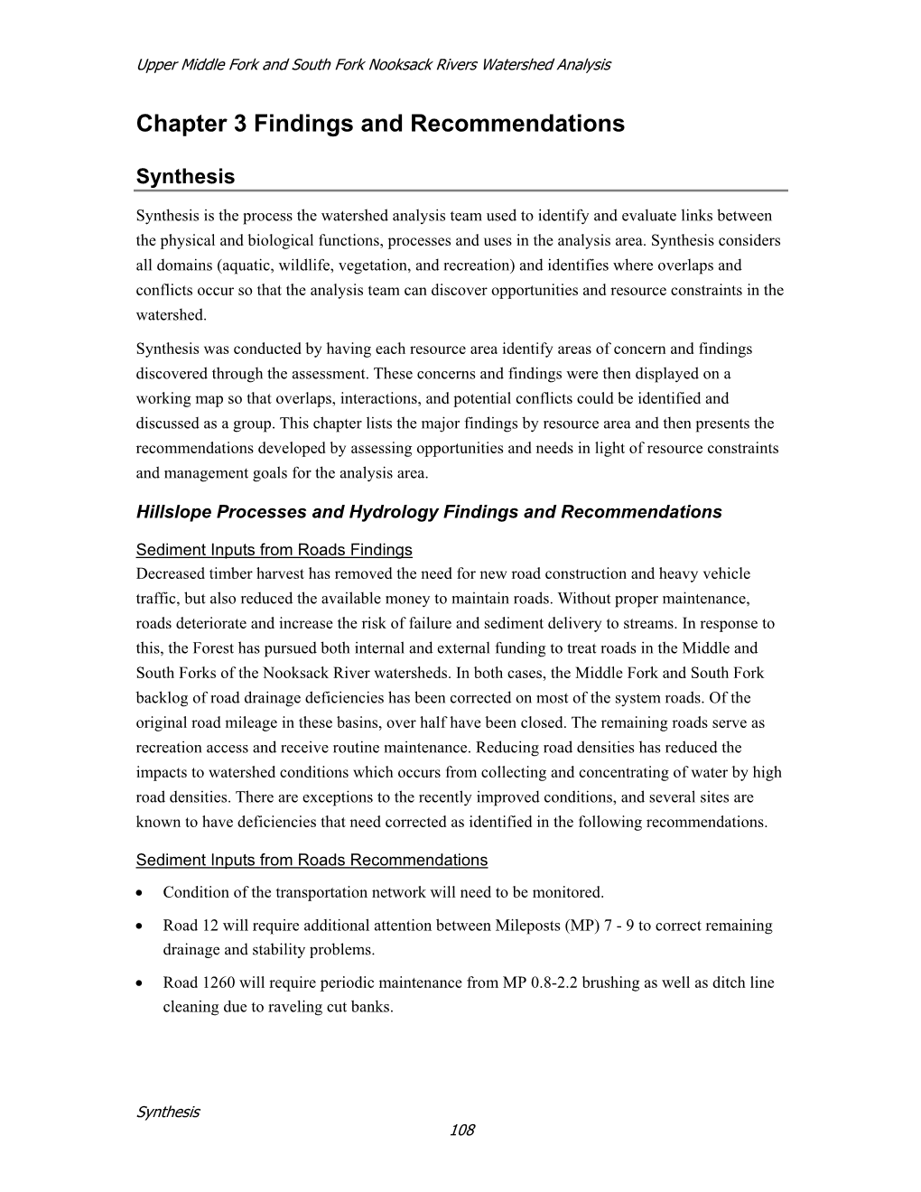 Upper Middle Fork and South Fork Nooksack Rivers Watershed Analysis