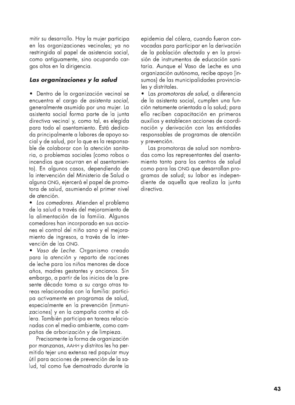 Las Organizaciones Y La Sa/Ud Sumos) De Las Municipalidades Provincia­ Les Y Distritales