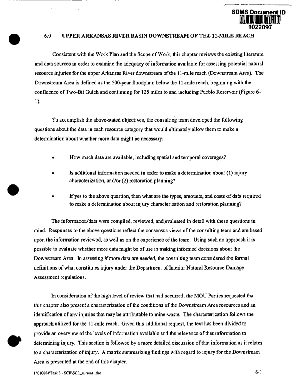 Site Characterization Report for the Upper Arkansas