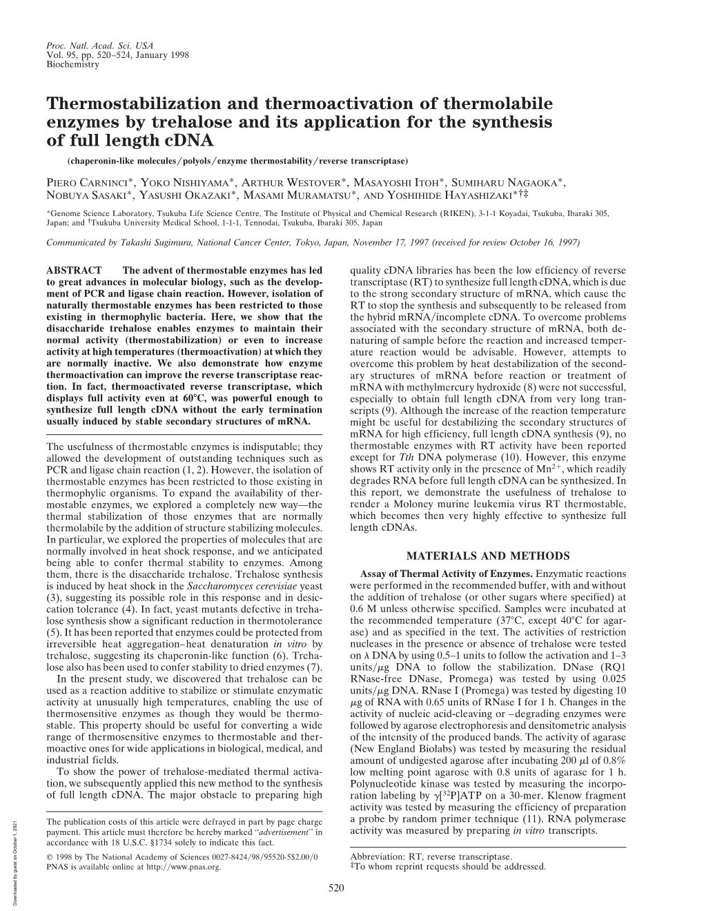 Thermostabilization and Thermoactivation of Thermolabile