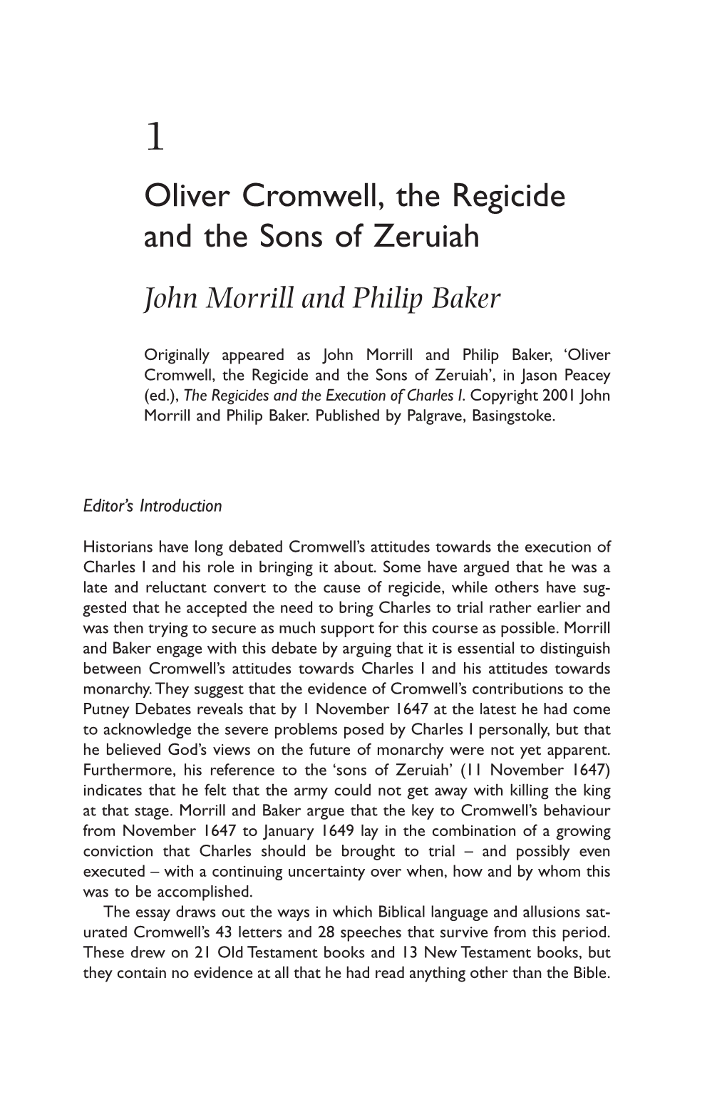 Oliver Cromwell, the Regicide and the Sons of Zeruiah John Morrill and Philip Baker