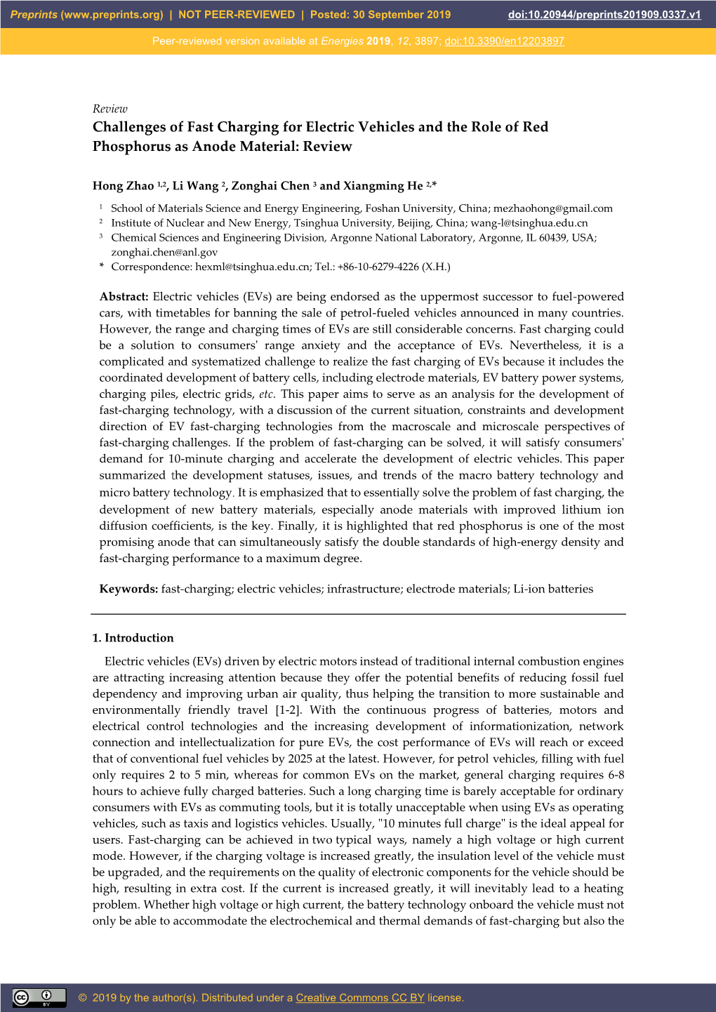 Challenges of Fast Charging for Electric Vehicles and the Role of Red Phosphorus As Anode Material: Review