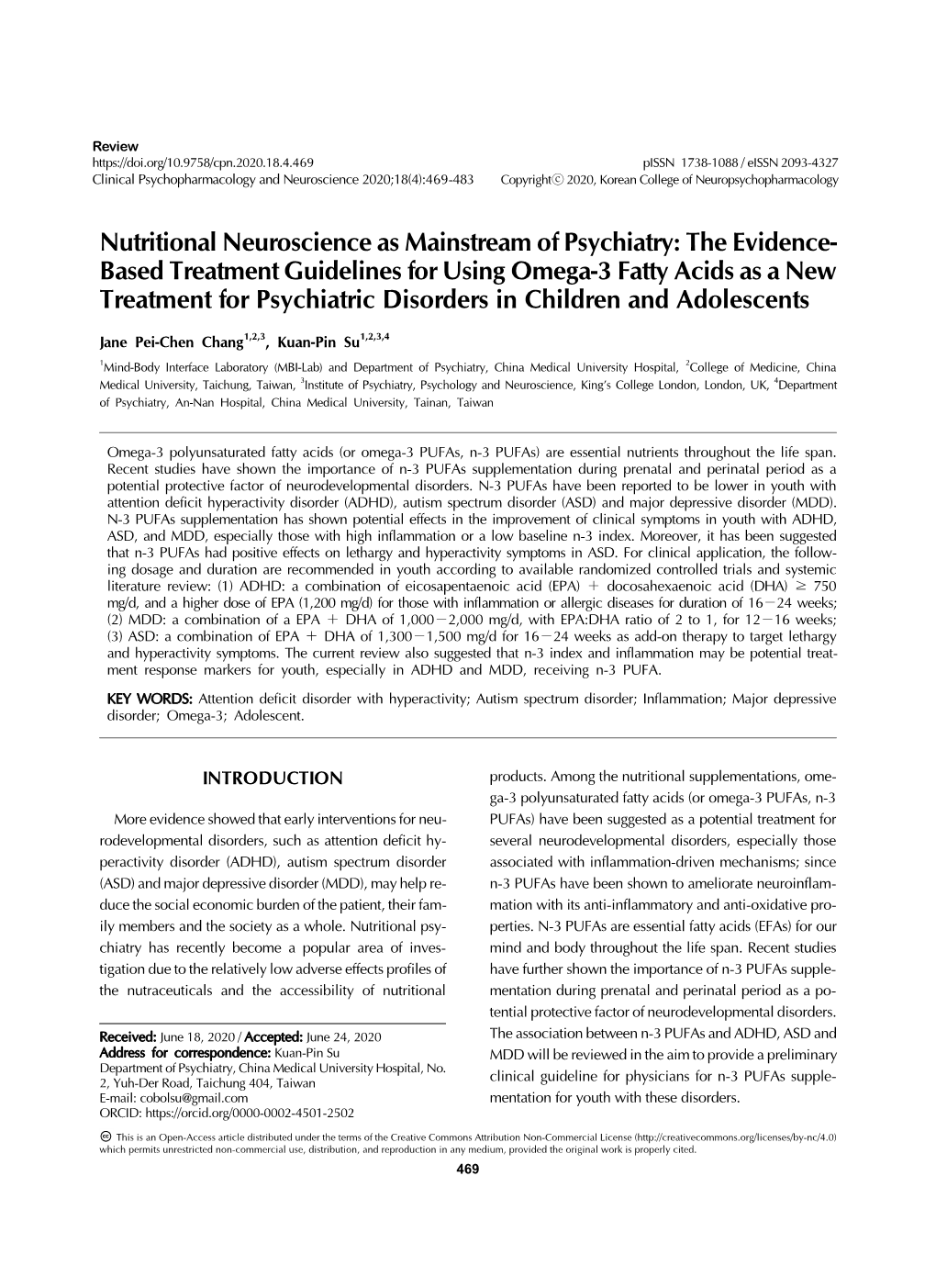 Based Treatment Guidelines for Using Omega-3 Fatty Acids As a New Treatment for Psychiatric Disorders in Children and Adolescents