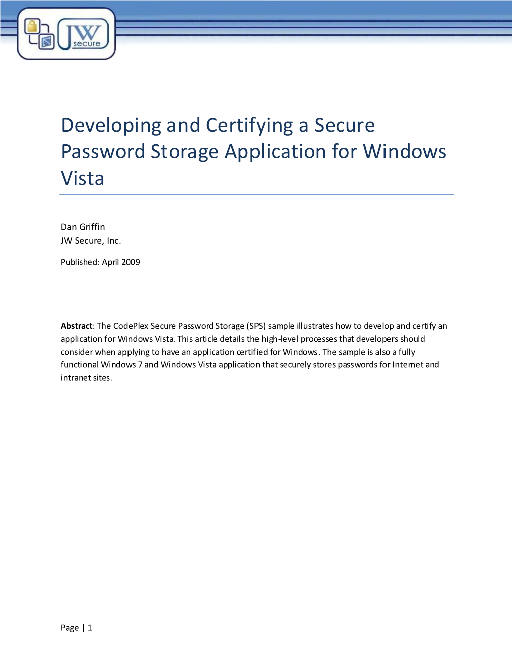 Developing and Certifying a Secure Password Storage Application for Windows Vista