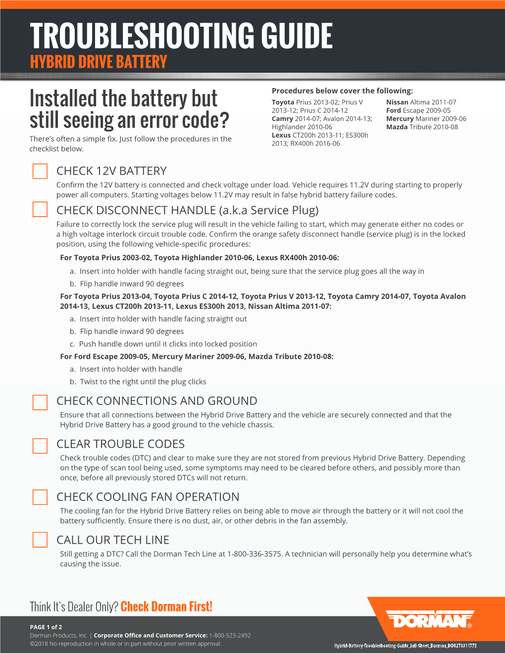 Troubleshooting Guide Hybrid Drive Battery