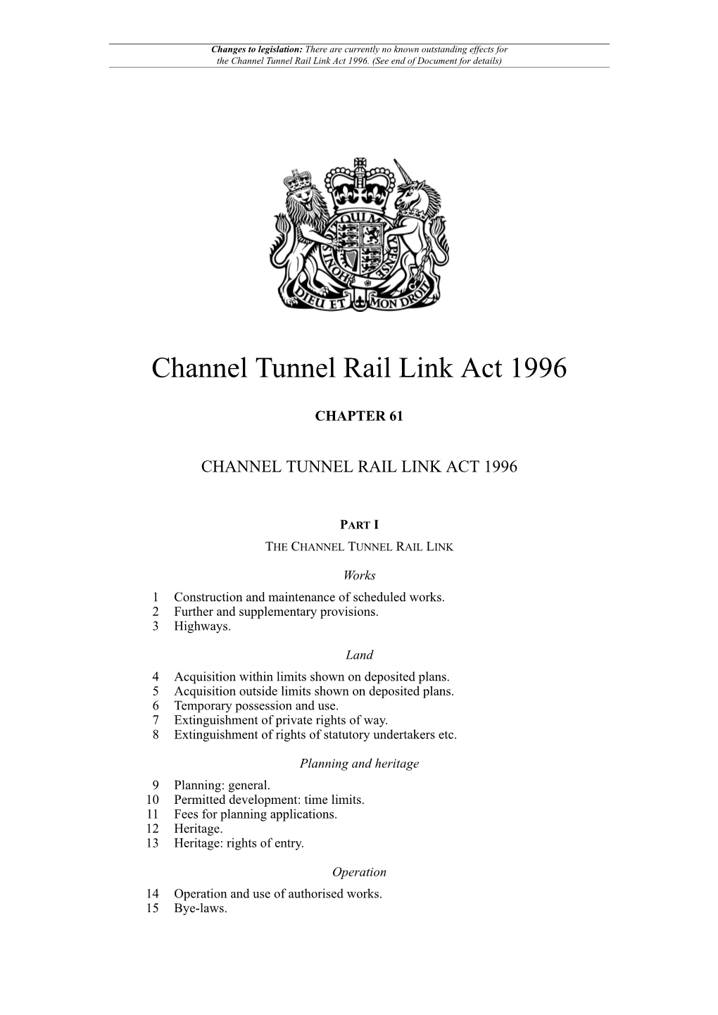 Channel Tunnel Rail Link Act 1996