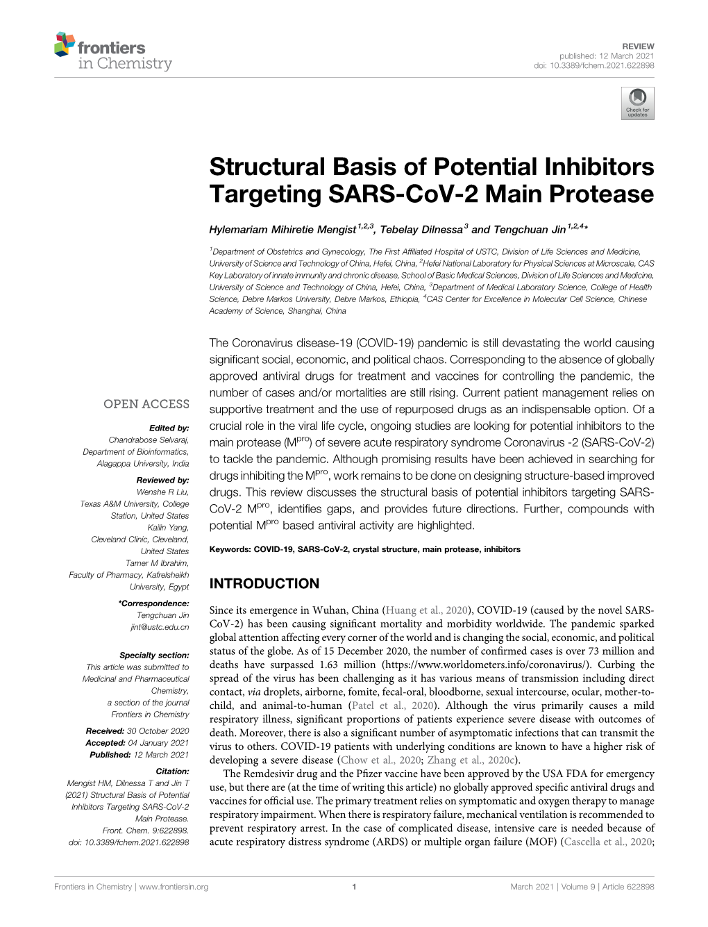 Structural Basis of Potential Inhibitors Targeting SARS-Cov-2 Main Protease