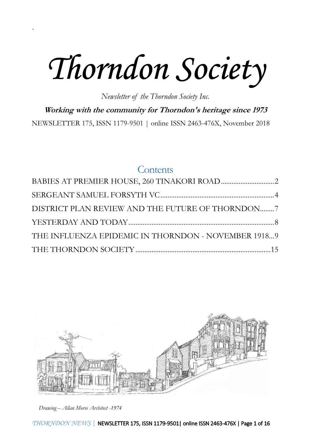 Thorndon Society Newsletter of the Thorndon Society Inc