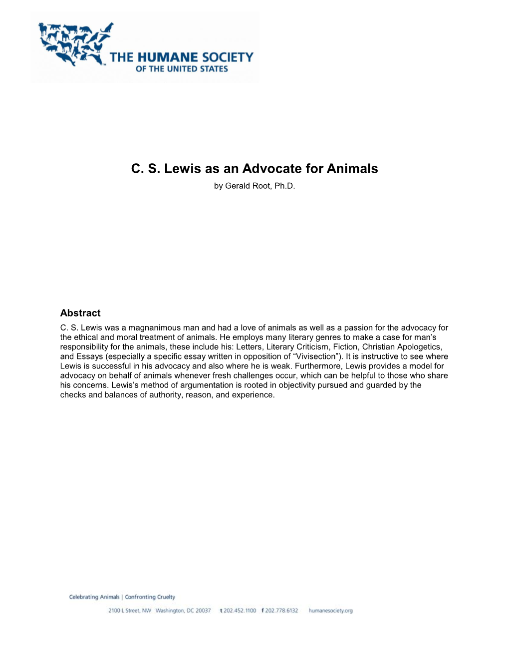 C. S. Lewis As an Advocate for Animals by Gerald Root, Ph.D