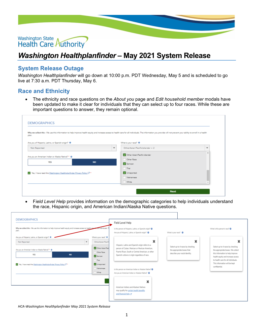Washington Healthplanfinder – May 2021 System Release