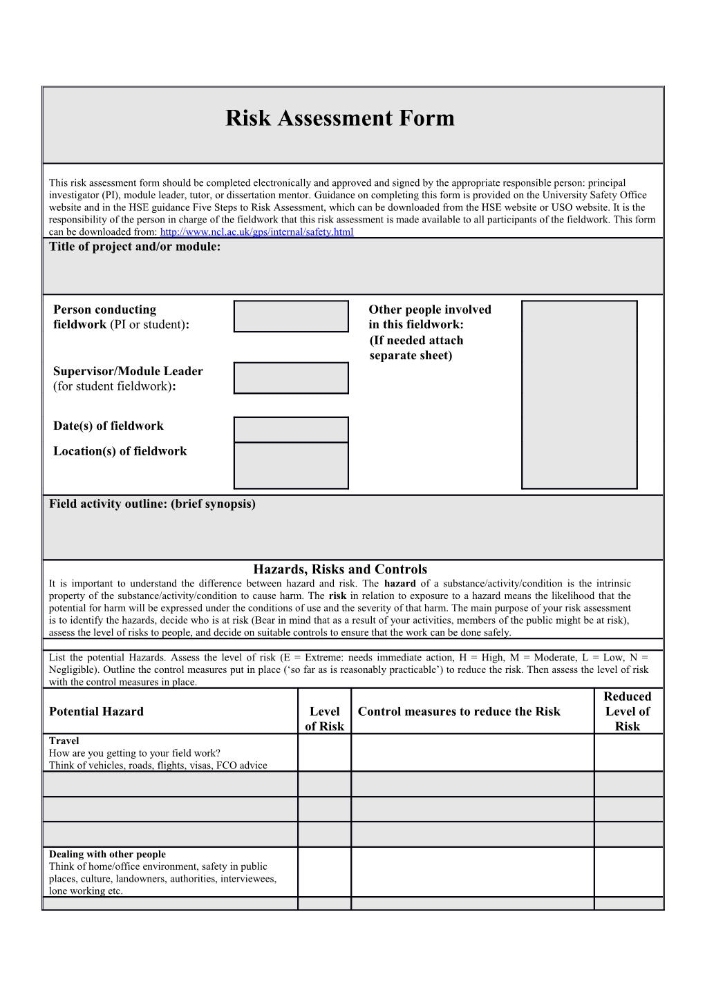 Hazards, Risks and Controls