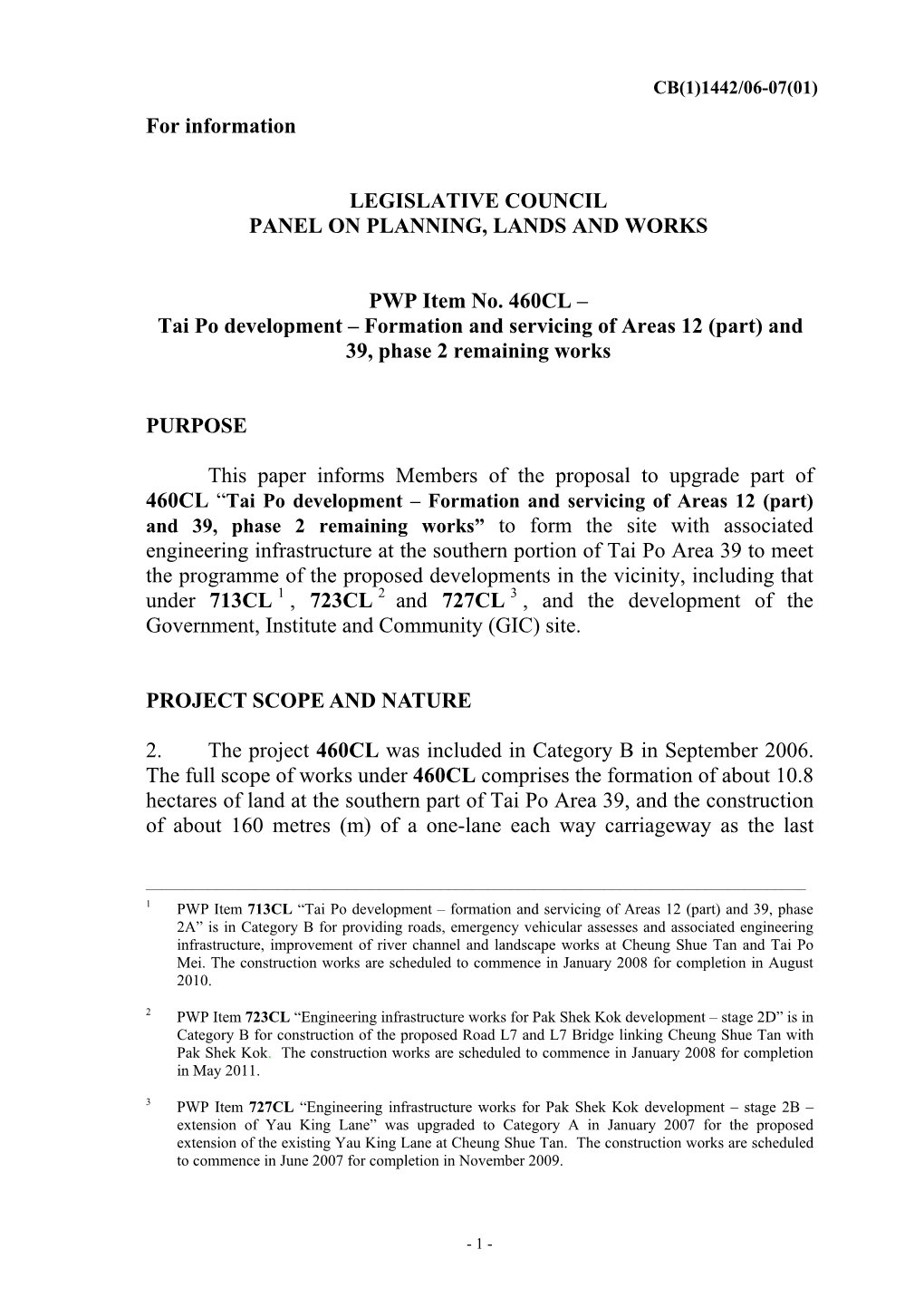 460CL – Tai Po Development – Formation and Servicing of Areas 12 (Part) and 39, Phase 2 Remaining Works